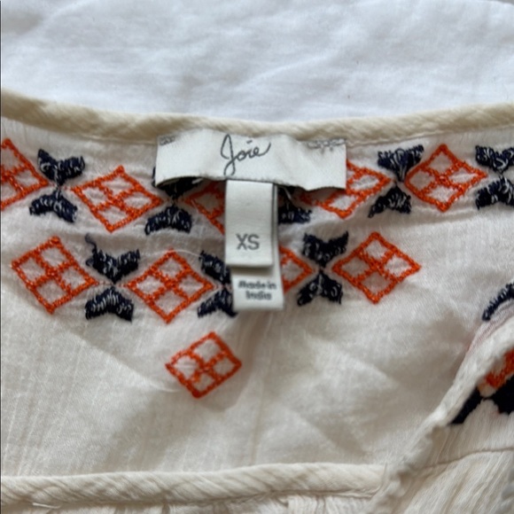 JOIE Women's Cream and Orange Embroidered Top XS - Picture 3 of 6